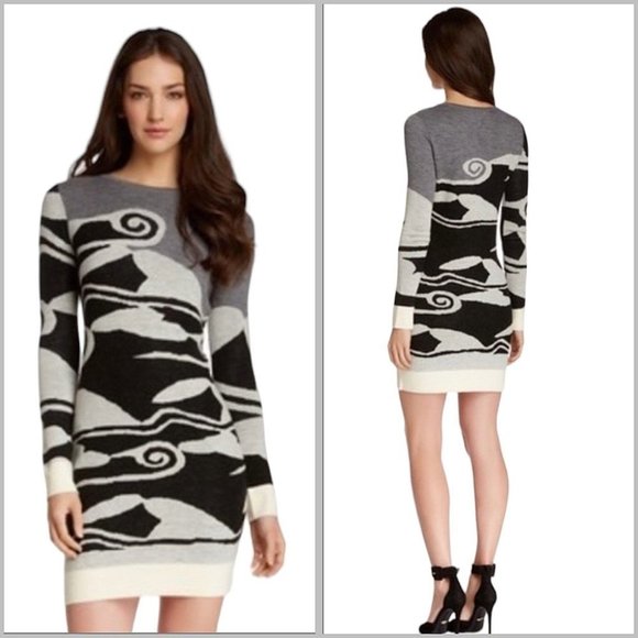 Diane Von Ferstenberg Berlin Long Sleeve Fitted Wool Sweater Dress XS - Picture 1 of 10